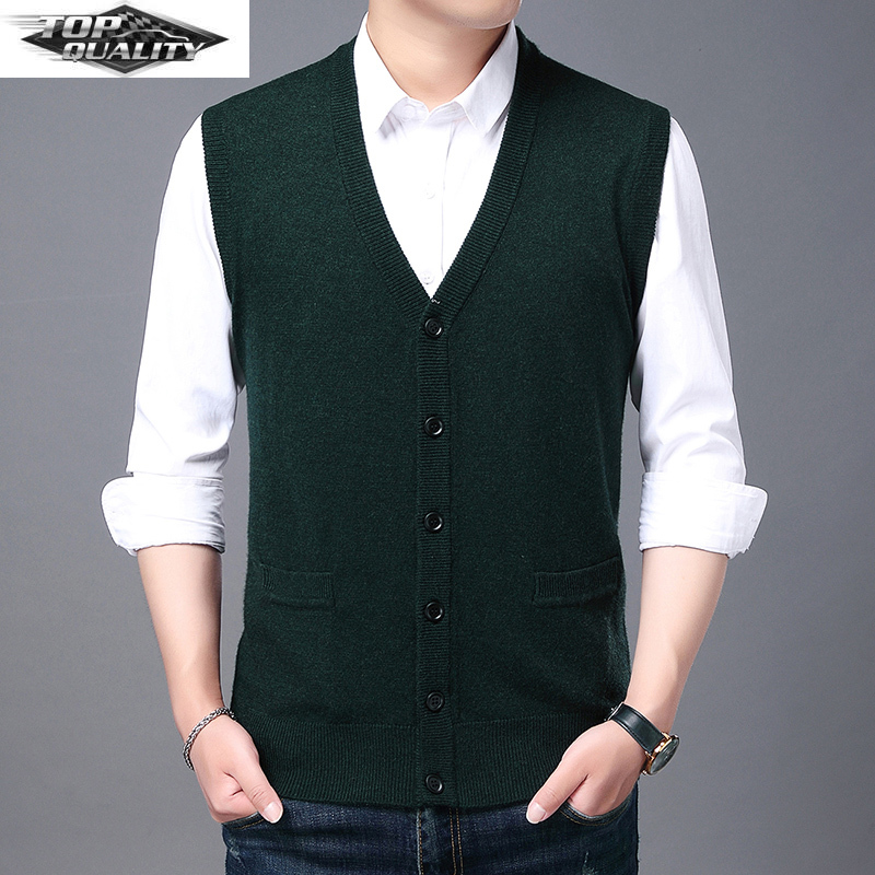 2022 High Quality New Autum Winter Fashion Brand V Neck Knit Korean Vest Christmas Sweater Men Woolen Casual Mens Clothes